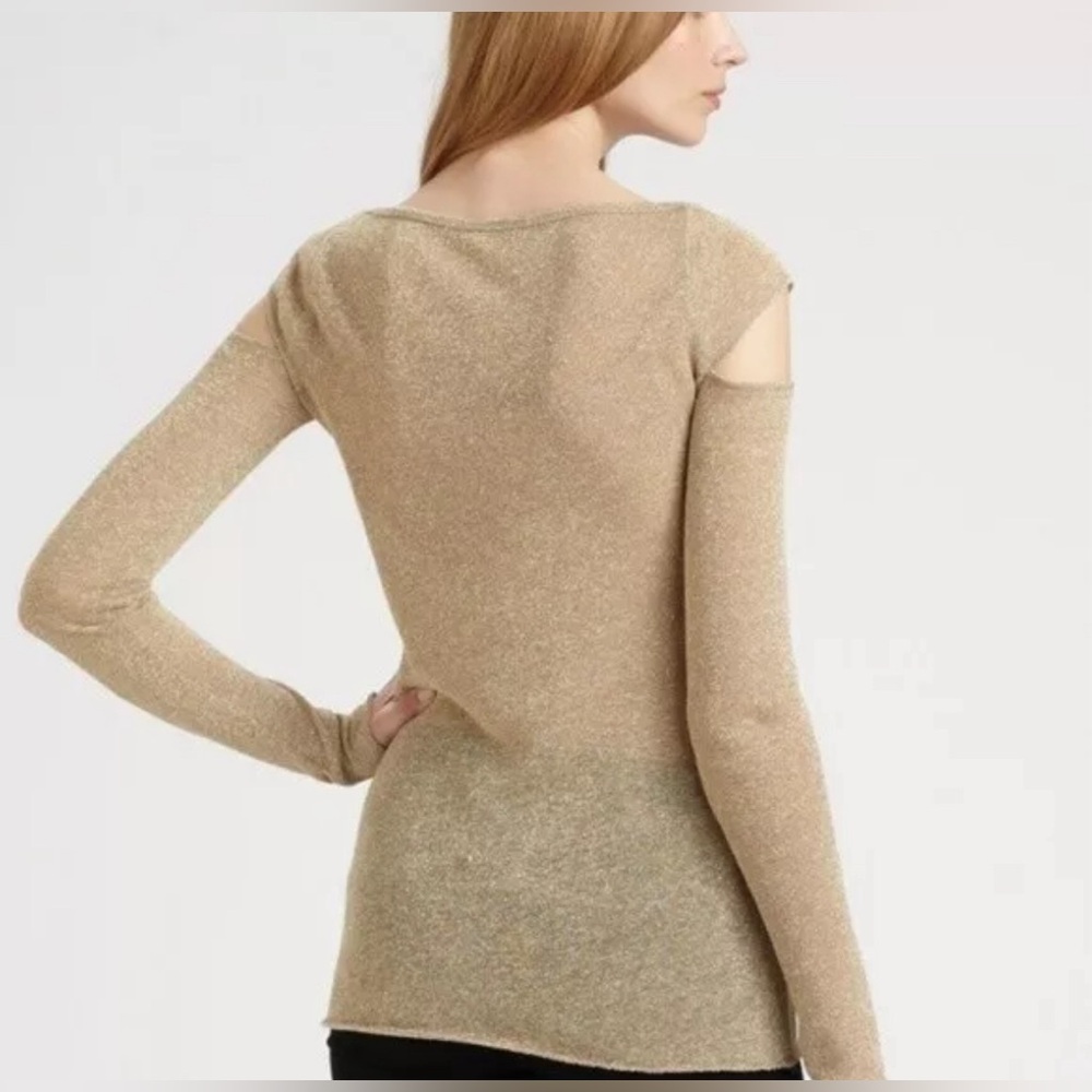 Bailey 44 black sabbath top gold sparkle cold shoulder S $125 sweater l/s linen - Picture 2 of 10